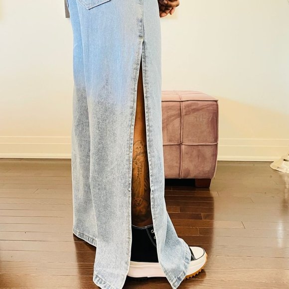 (NWT) Side Slit High Waist Wide Leg Jeans - Blue - Picture 4 of 8